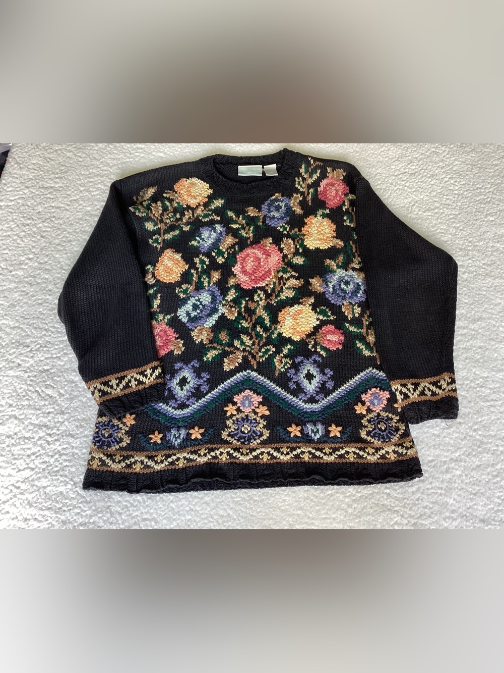 Vintage Van Heusen Floral Tapestry Sweater Medium Grandmacore Cottagecore 90s